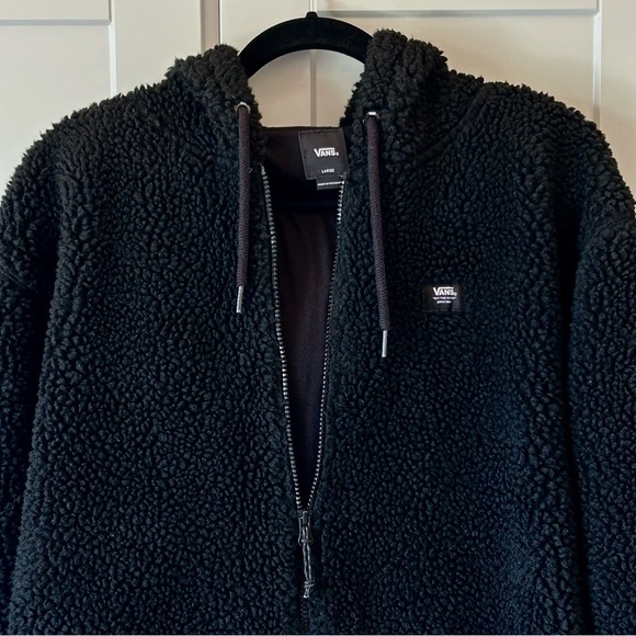 VANS Tailwater Black Sherpa Hoodie Mens Large Street Style Full Zip Front Pocket - Picture 4 of 7